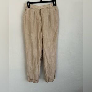 LAUREN Ralph Lauren Woman Petite Beige 100% Linen Trouser Pant, Size 6P